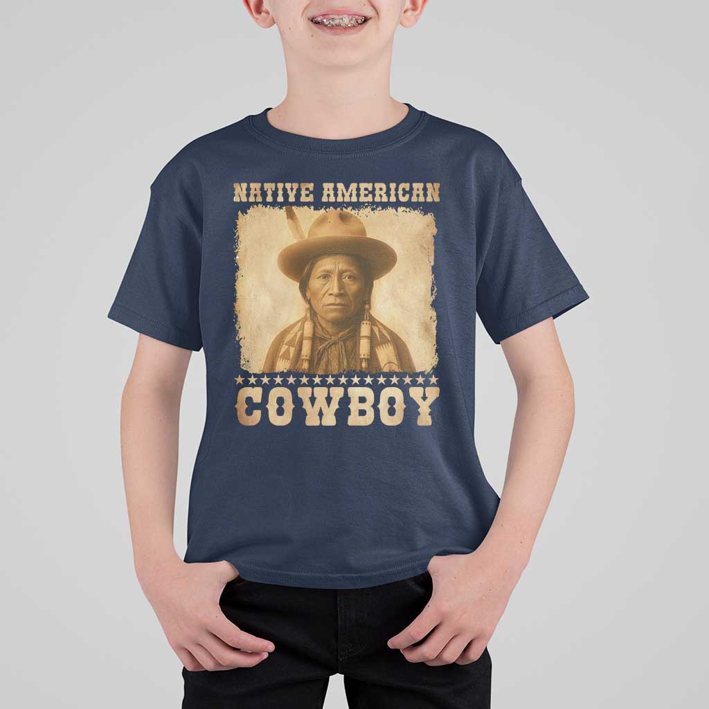 Native American Cowboy T Shirt For Kid Vintage Western Country Portrait - Wonder Print Shop