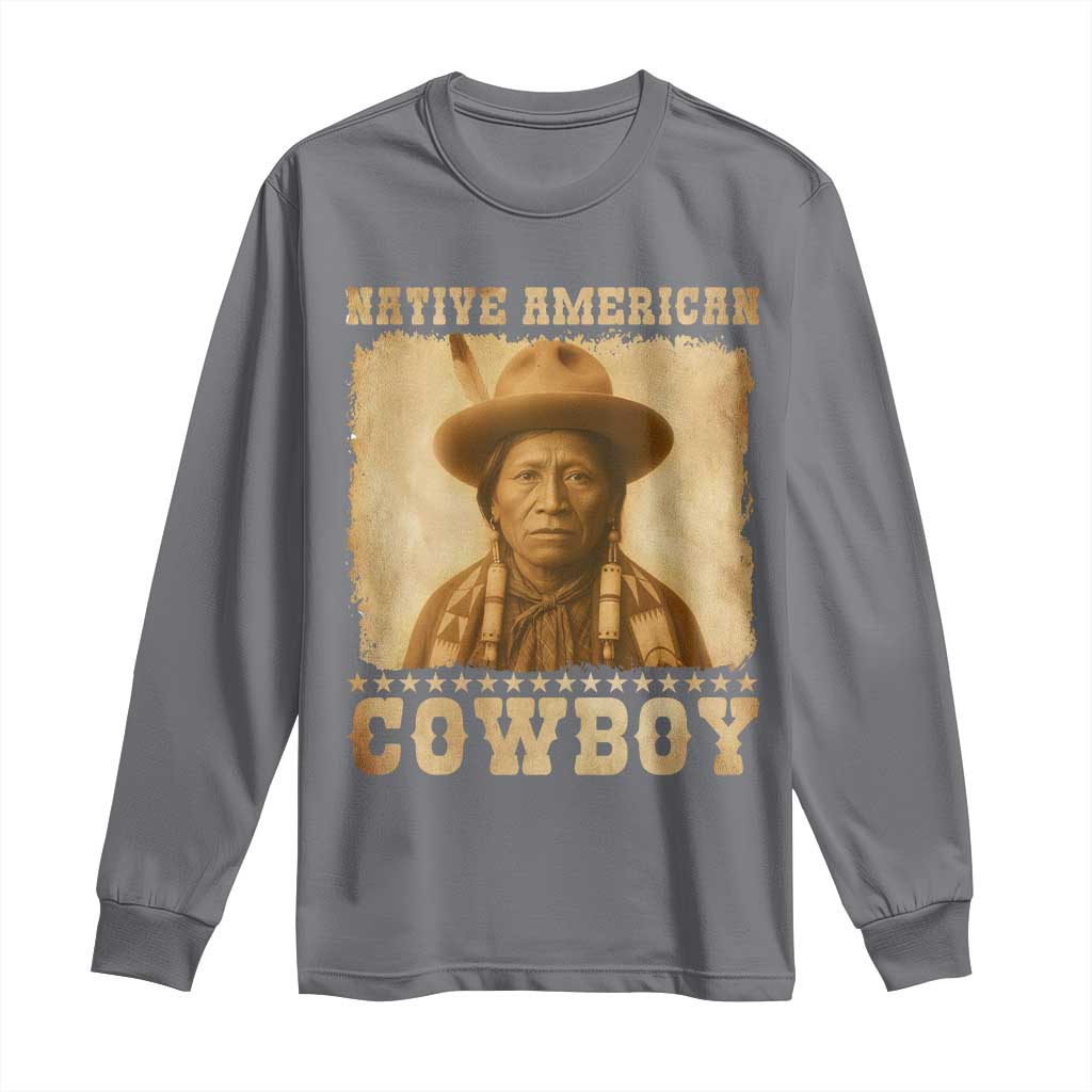Native American Cowboy Long Sleeve Shirt Vintage Western Country Portrait - Wonder Print Shop