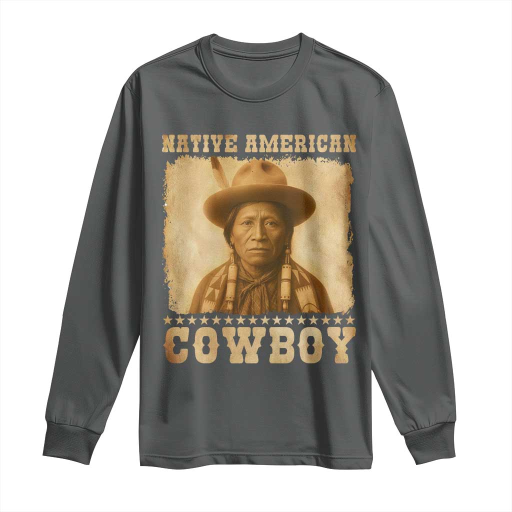 Native American Cowboy Long Sleeve Shirt Vintage Western Country Portrait - Wonder Print Shop