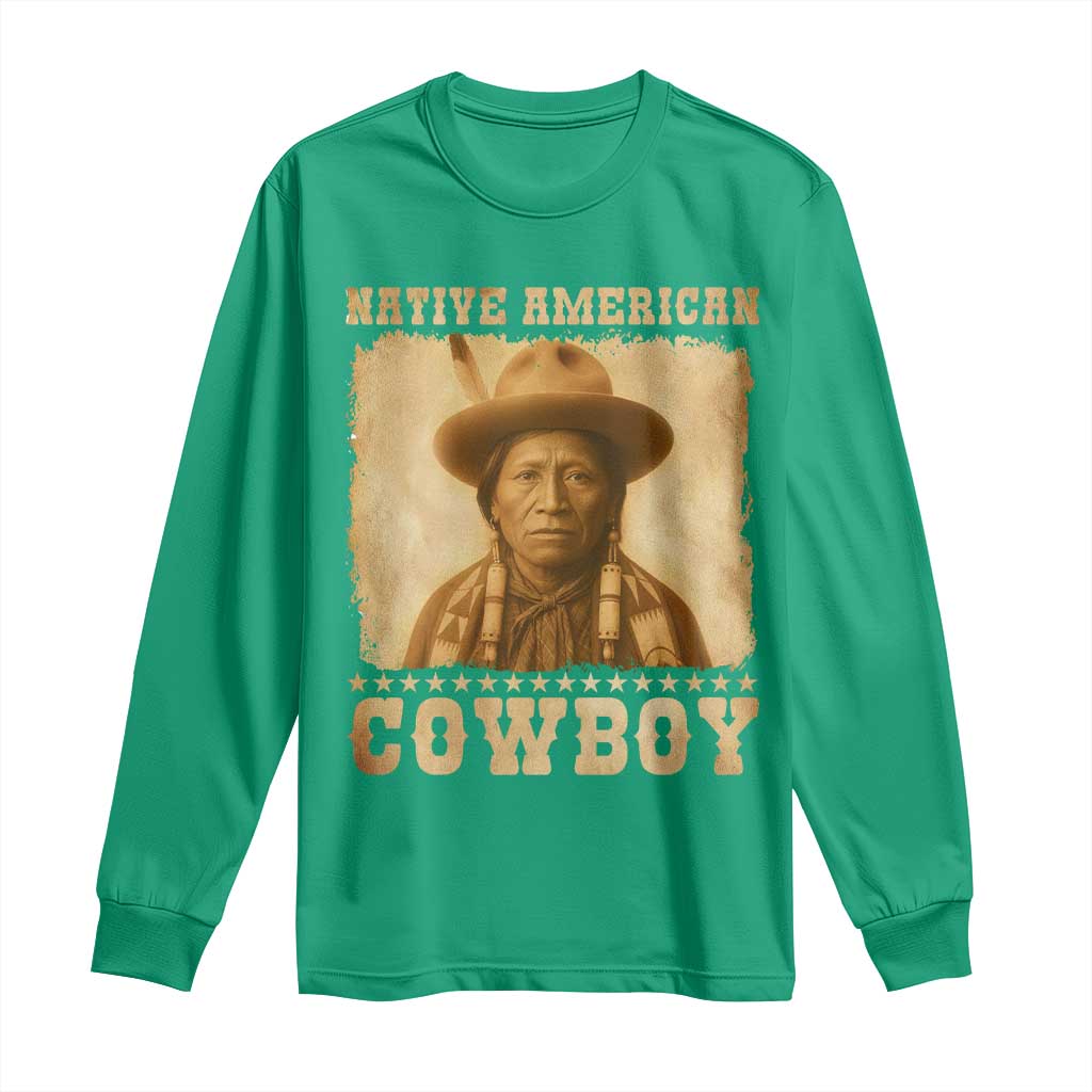 Native American Cowboy Long Sleeve Shirt Vintage Western Country Portrait - Wonder Print Shop