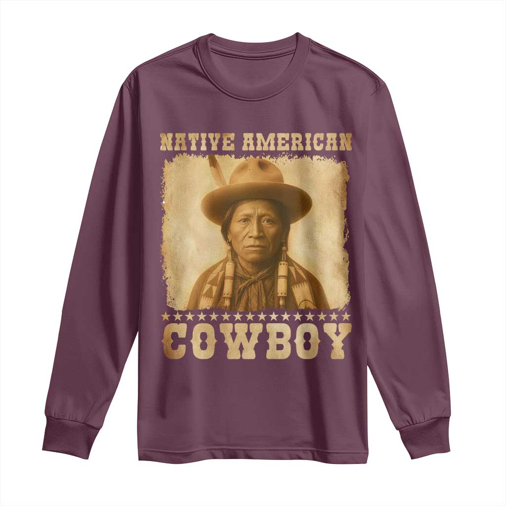 Native American Cowboy Long Sleeve Shirt Vintage Western Country Portrait - Wonder Print Shop