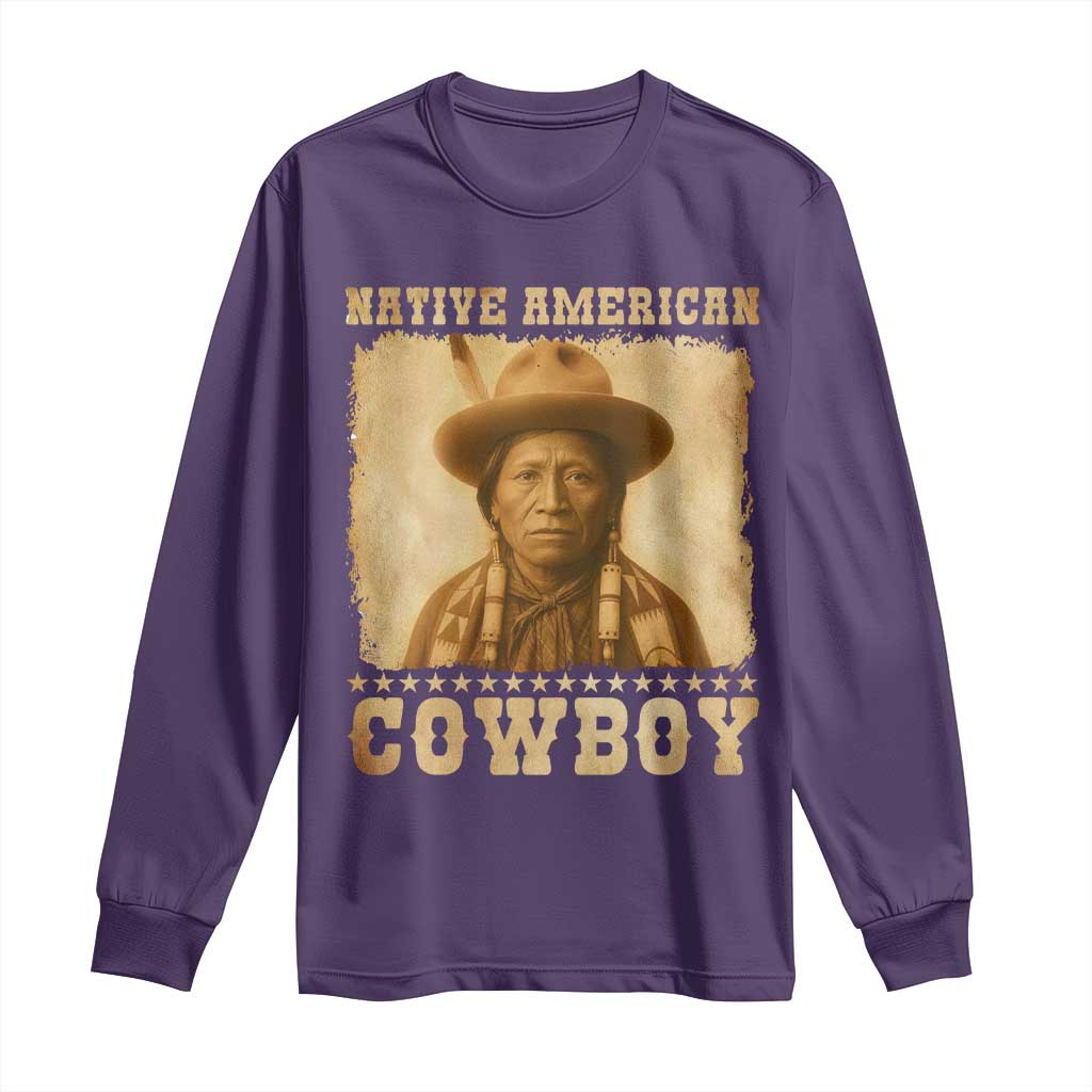 Native American Cowboy Long Sleeve Shirt Vintage Western Country Portrait - Wonder Print Shop