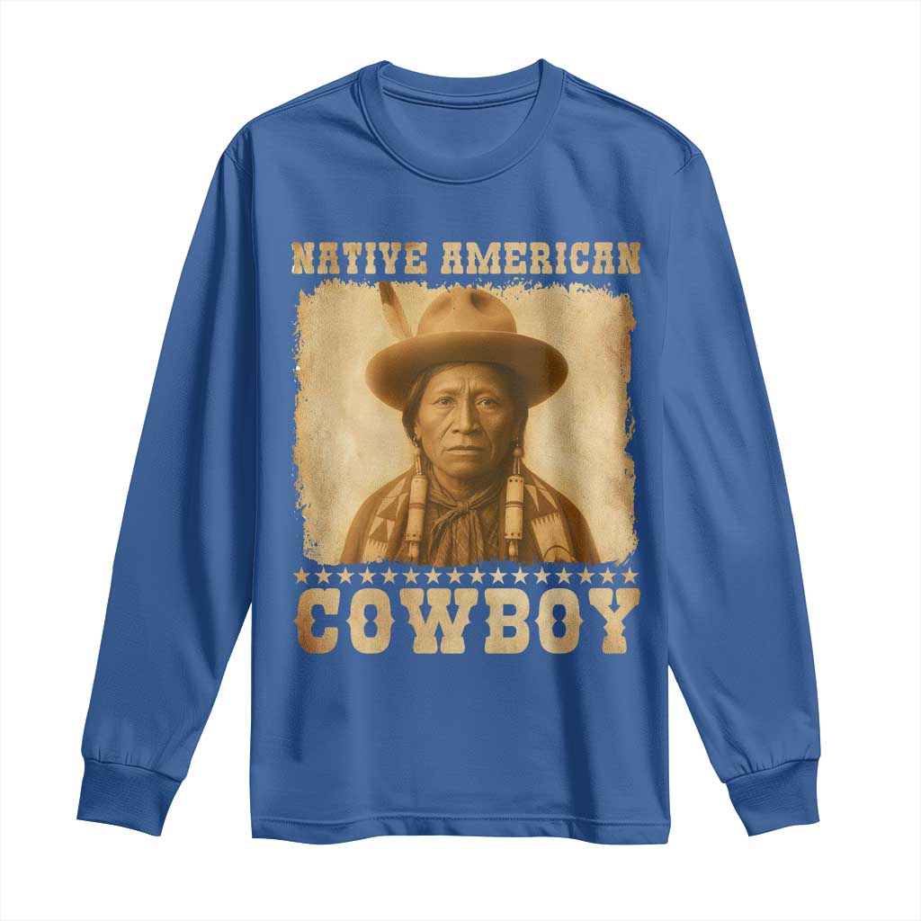 Native American Cowboy Long Sleeve Shirt Vintage Western Country Portrait - Wonder Print Shop