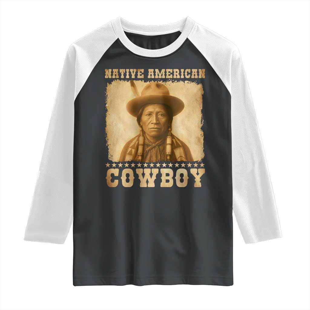 Native American Cowboy Raglan Shirt Vintage Western Country Portrait - Wonder Print Shop