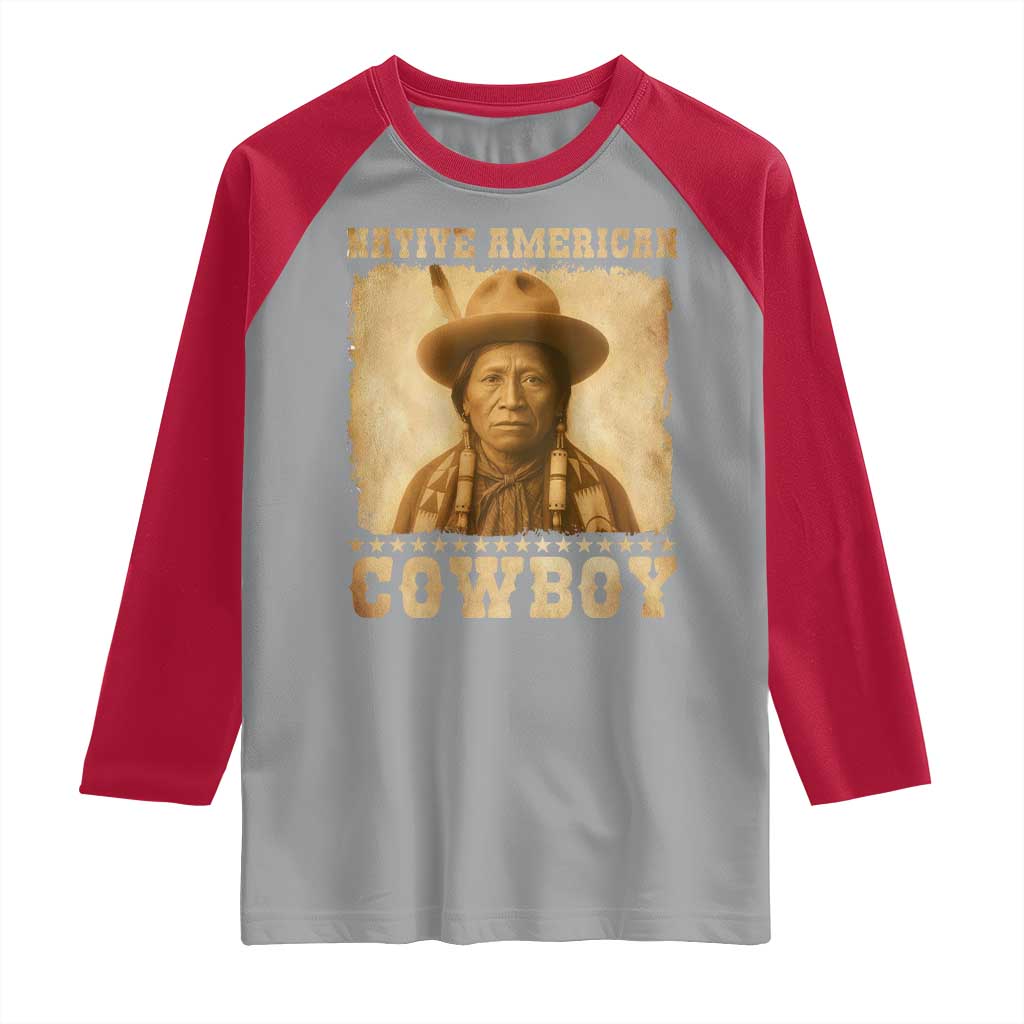Native American Cowboy Raglan Shirt Vintage Western Country Portrait - Wonder Print Shop