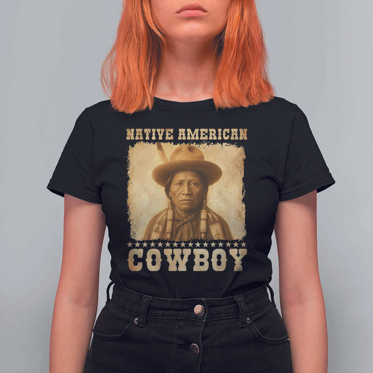 Native American Cowboy T Shirt For Women Vintage Western Country Portrait - Wonder Print Shop