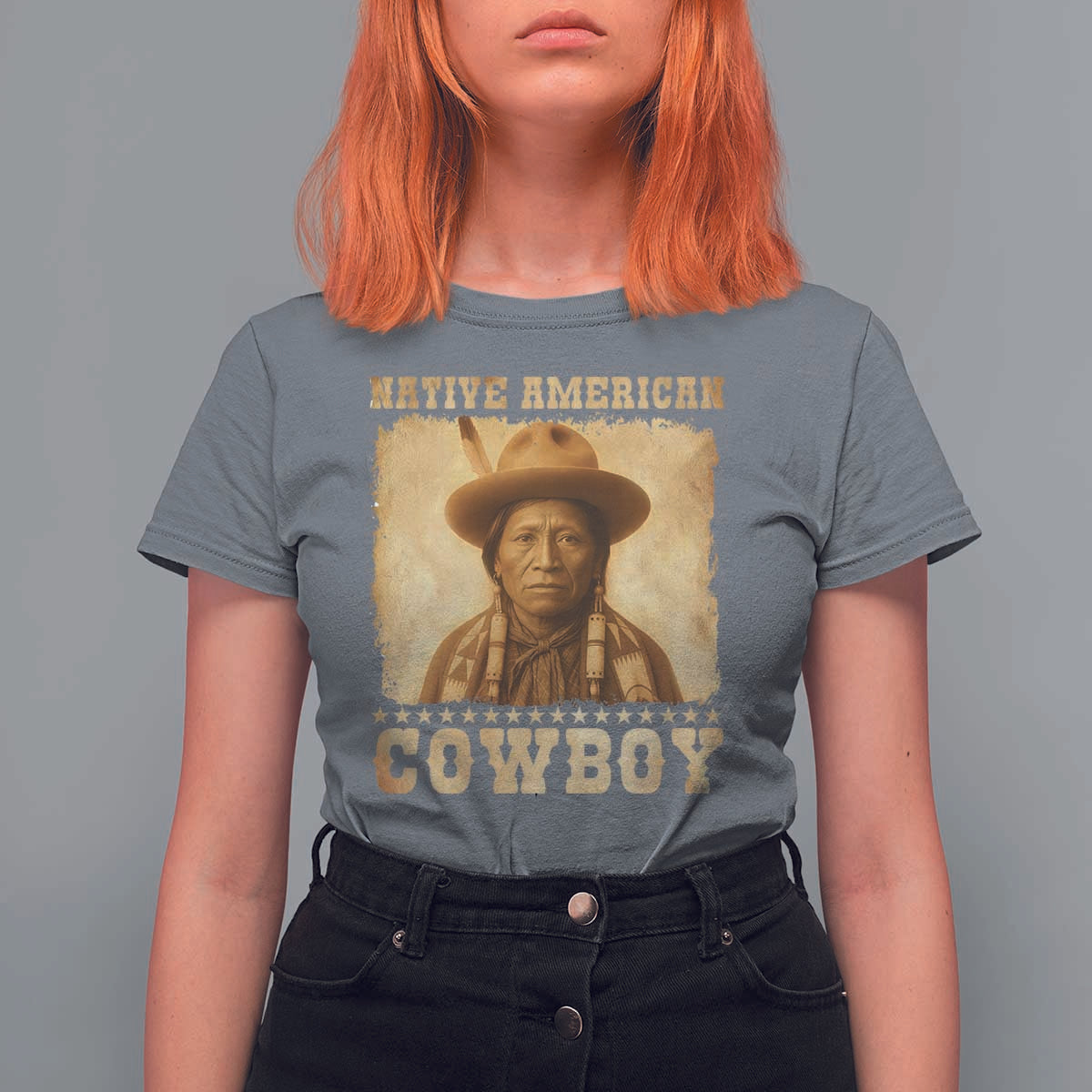 Native American Cowboy T Shirt For Women Vintage Western Country Portrait - Wonder Print Shop