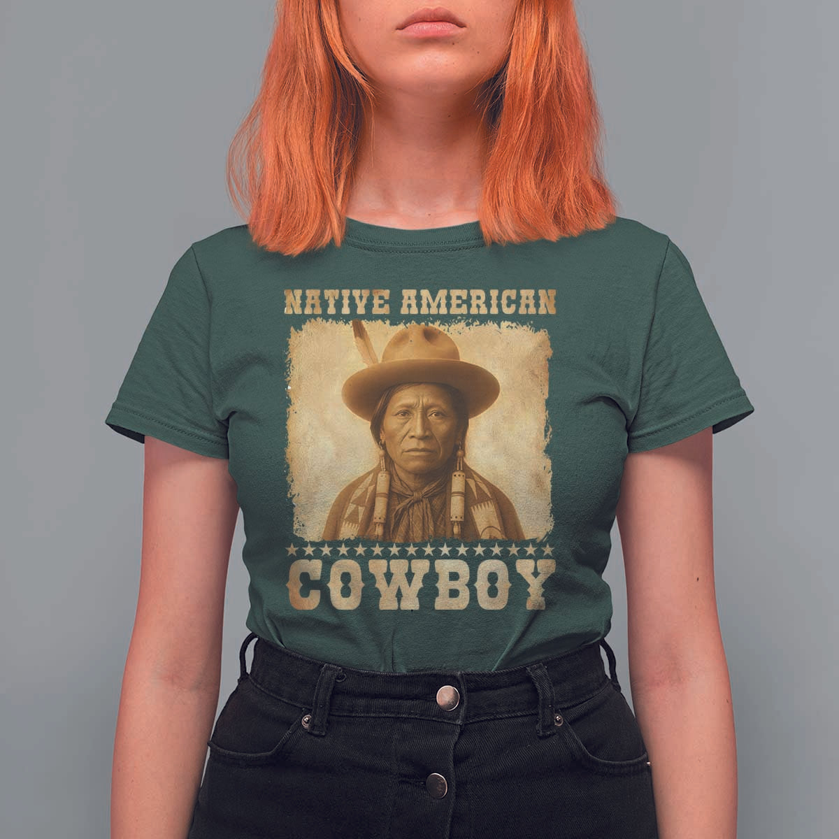 Native American Cowboy T Shirt For Women Vintage Western Country Portrait - Wonder Print Shop