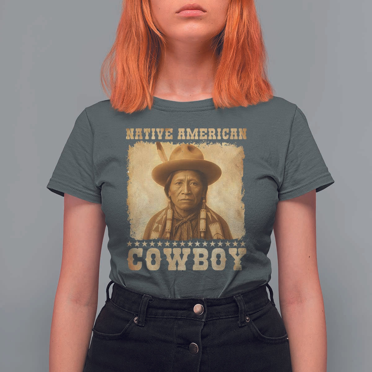 Native American Cowboy T Shirt For Women Vintage Western Country Portrait - Wonder Print Shop