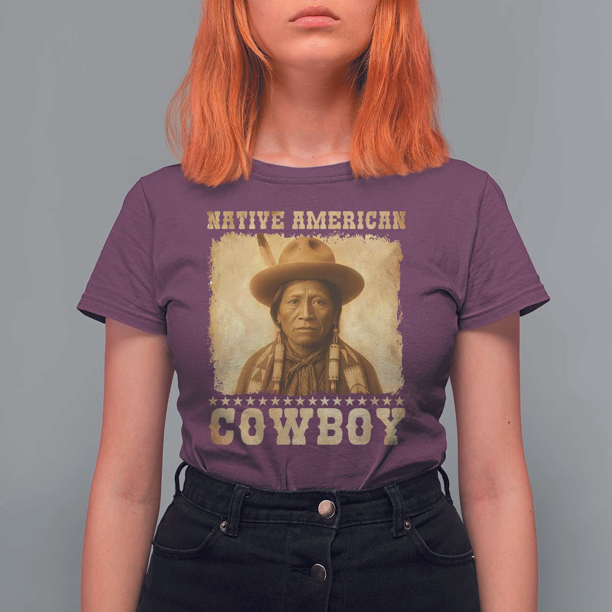 Native American Cowboy T Shirt For Women Vintage Western Country Portrait - Wonder Print Shop