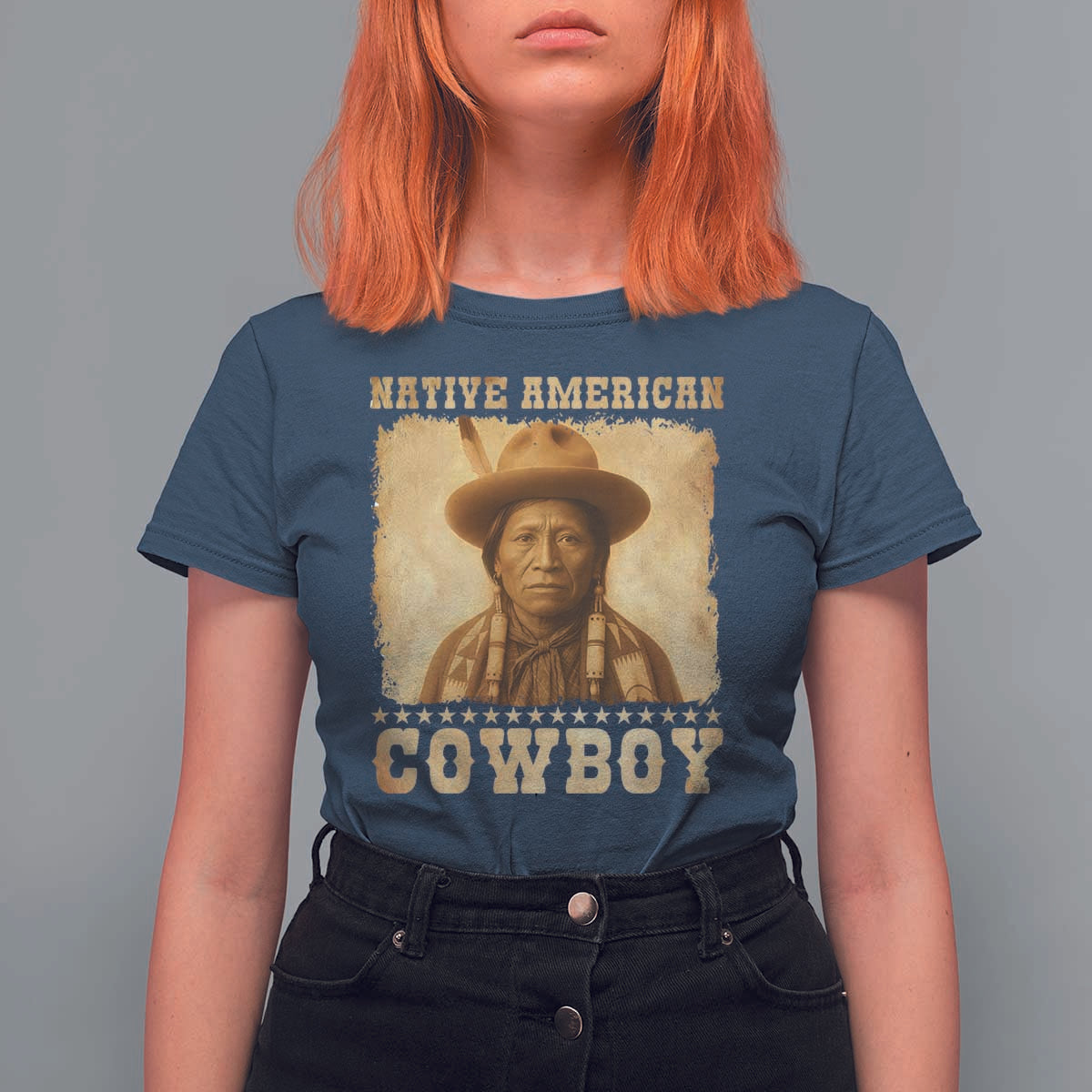 Native American Cowboy T Shirt For Women Vintage Western Country Portrait - Wonder Print Shop