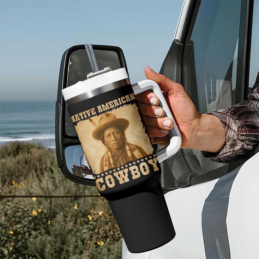 Native American Cowboy Tumbler With Handle Vintage Western Country Portrait - Wonder Print Shop