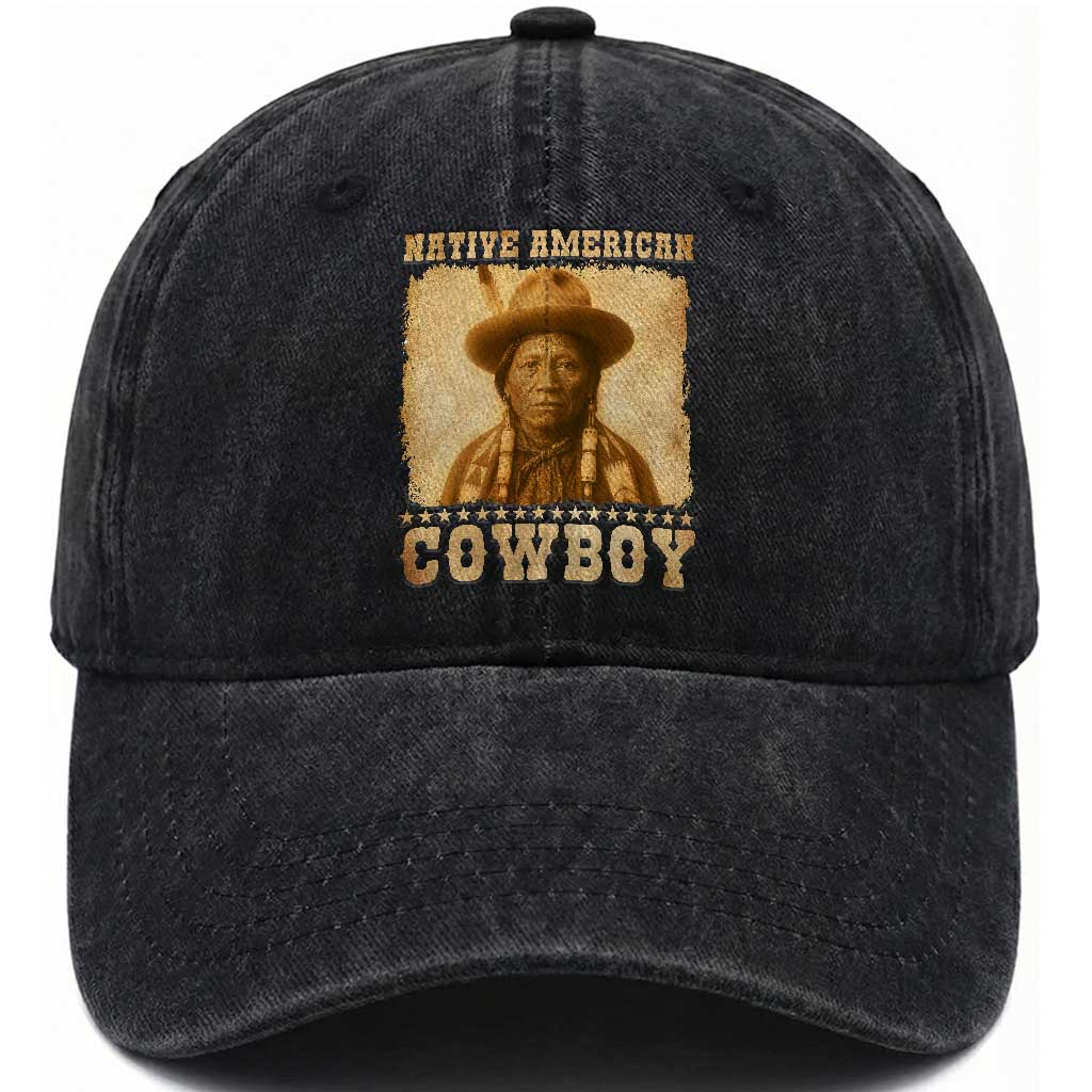 Native American Cowboy Washed Cotton Baseball Cap Vintage Western Country Portrait
