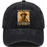 Native American Cowboy Washed Cotton Baseball Cap Vintage Western Country Portrait