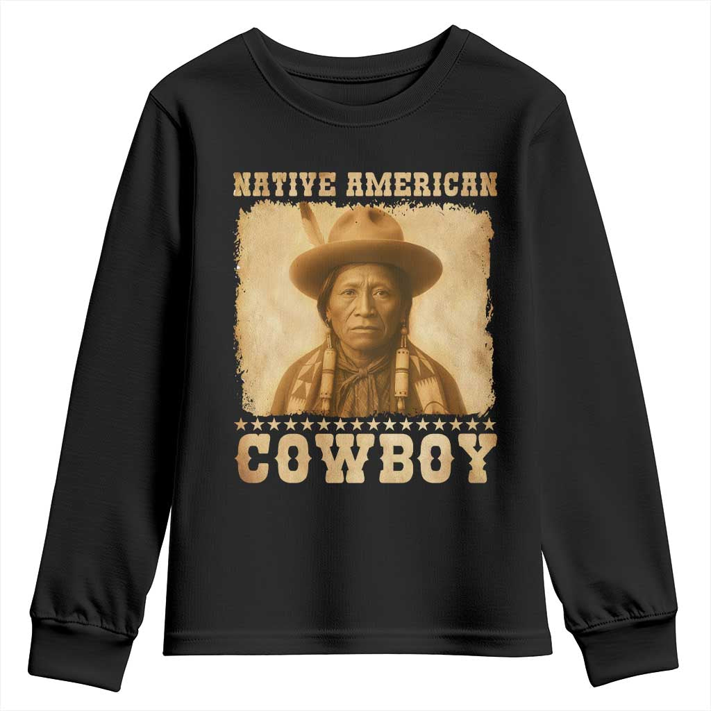 Native American Cowboy Youth Sweatshirt Vintage Western Country Portrait - Wonder Print Shop
