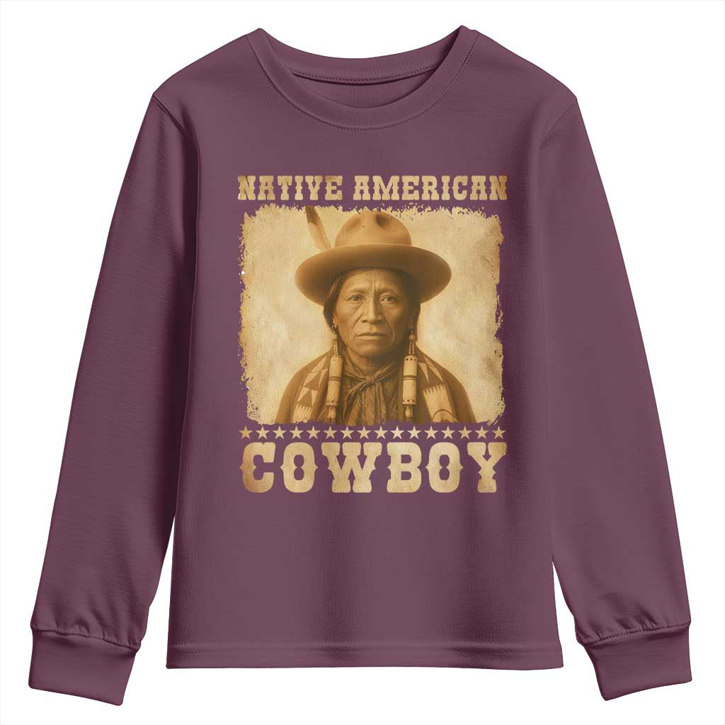 Native American Cowboy Youth Sweatshirt Vintage Western Country Portrait - Wonder Print Shop
