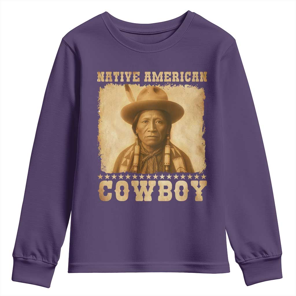 Native American Cowboy Youth Sweatshirt Vintage Western Country Portrait - Wonder Print Shop