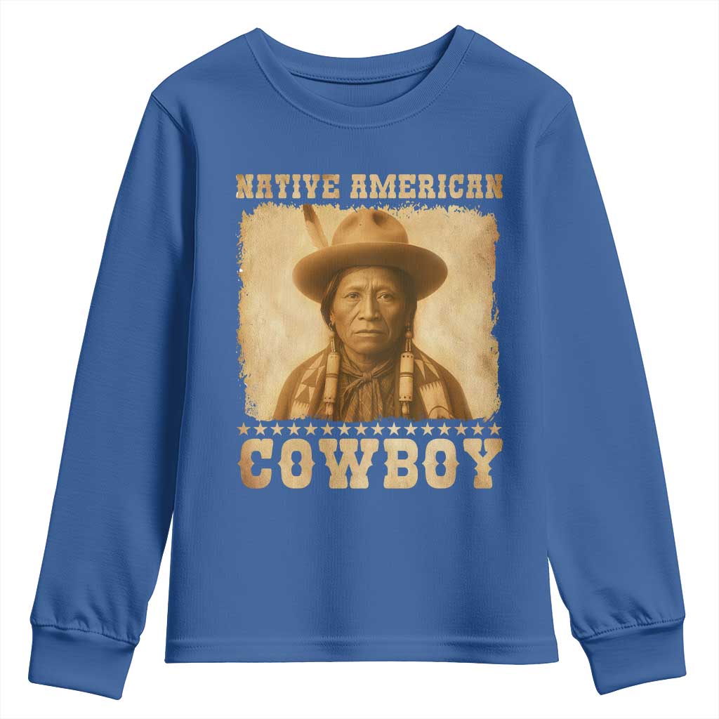 Native American Cowboy Youth Sweatshirt Vintage Western Country Portrait - Wonder Print Shop