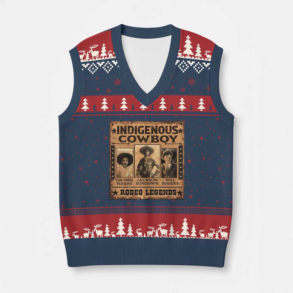 Native American Cowboy Rodeo Legends V-Neck Knit Sweater Vest Vintage Western Country Cowboy - Wonder Print Shop