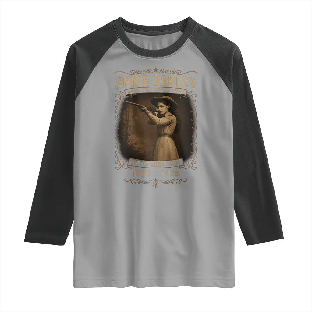 Annie Oakley Raglan Shirt Little Sure Shot The Legendary American Cowgirl - Wonder Print Shop