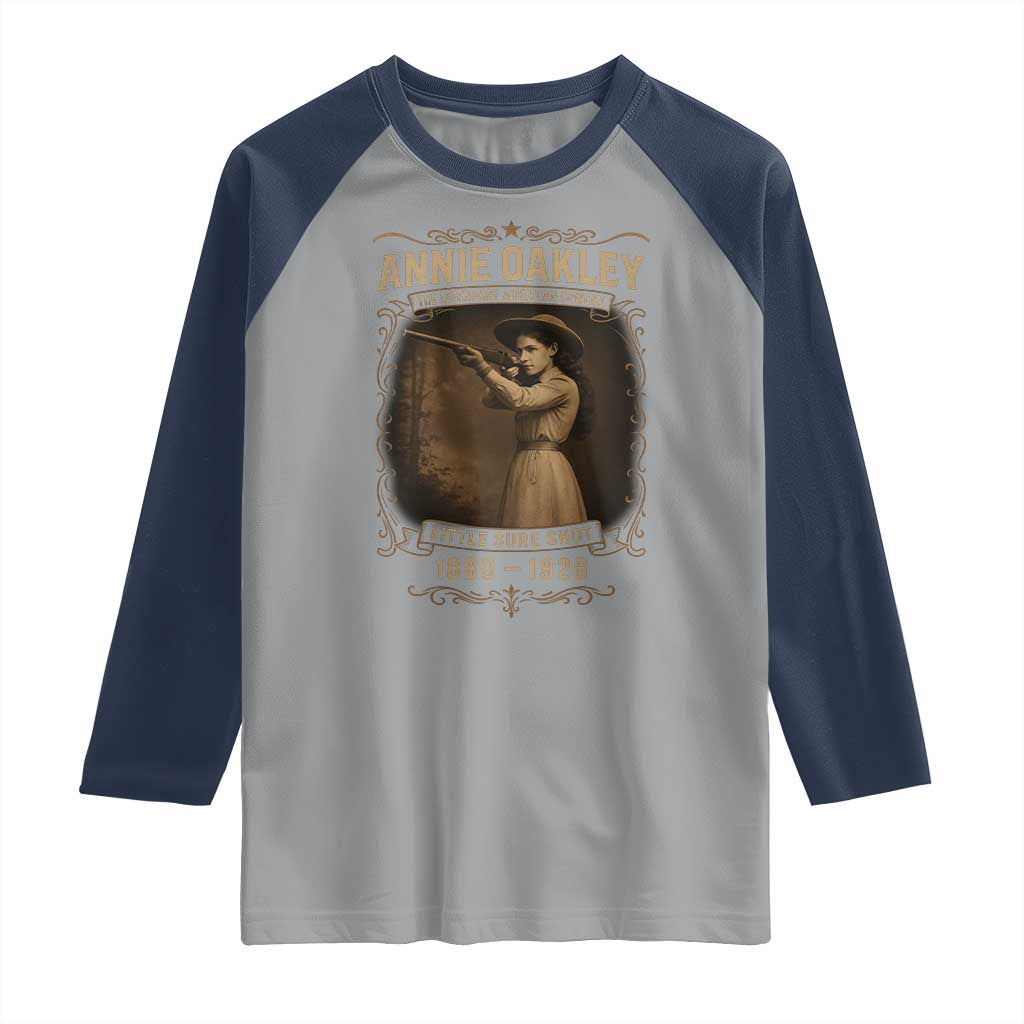 Annie Oakley Raglan Shirt Little Sure Shot The Legendary American Cowgirl - Wonder Print Shop