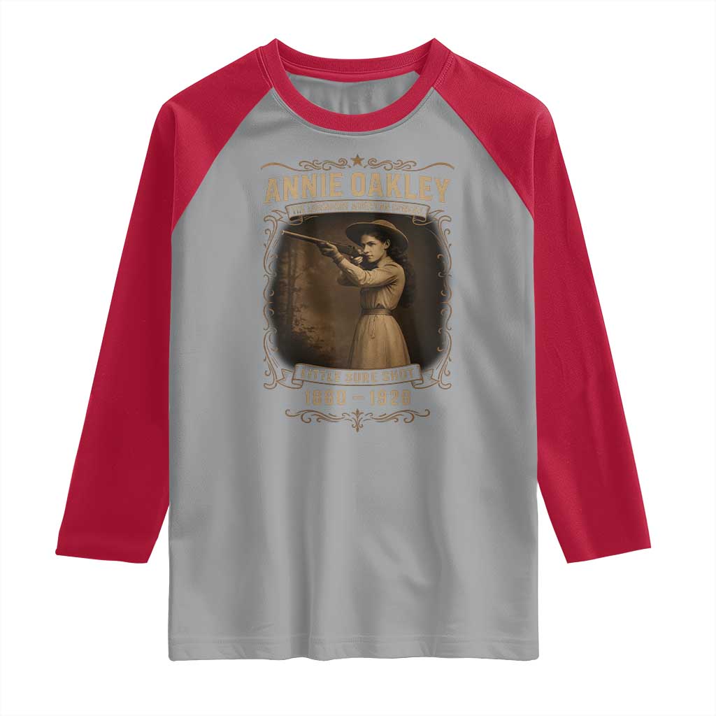 Annie Oakley Raglan Shirt Little Sure Shot The Legendary American Cowgirl - Wonder Print Shop