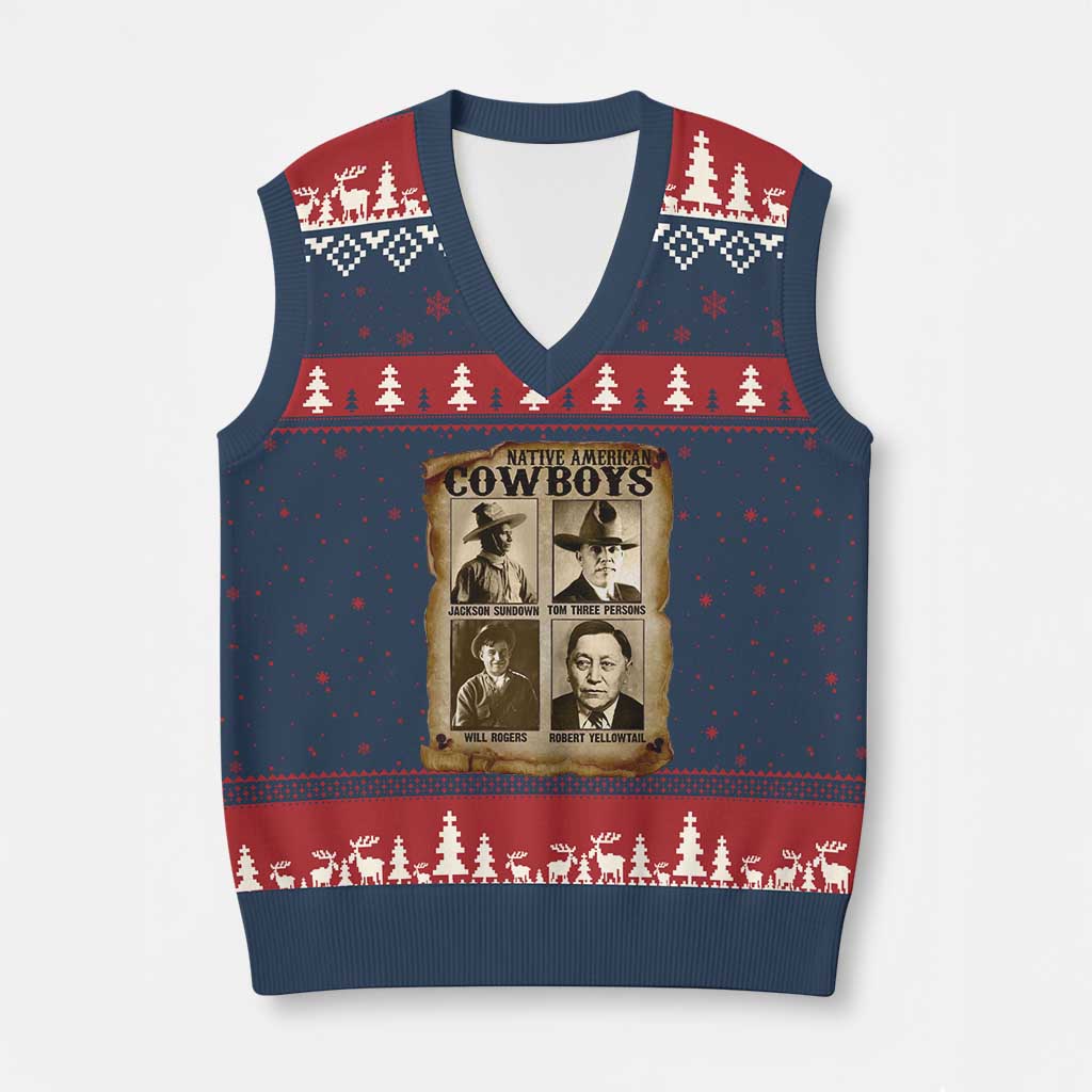 Native American Cowboy Legends V-Neck Knit Sweater Vest Vintage Western Rodeo - Wonder Print Shop