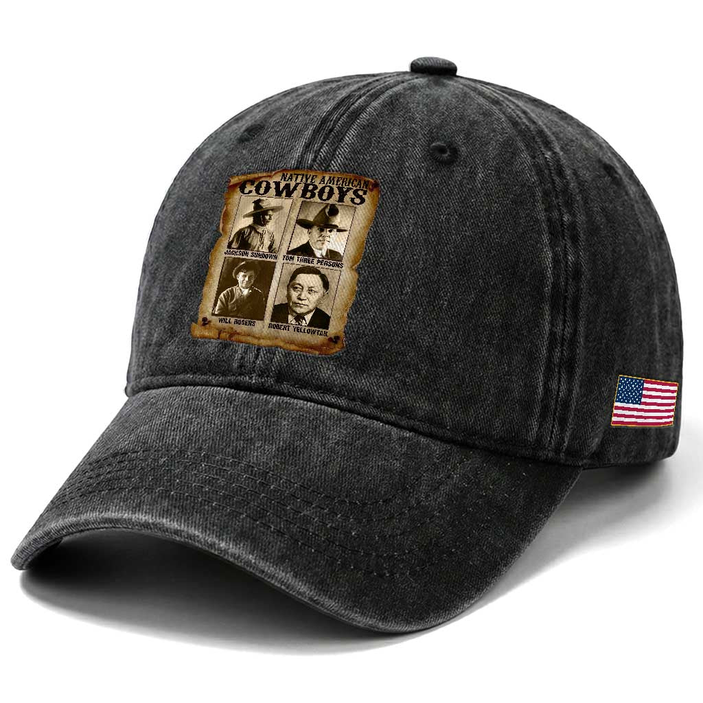 Native American Cowboy Legends Washed Cotton Baseball Cap Vintage Western Rodeo