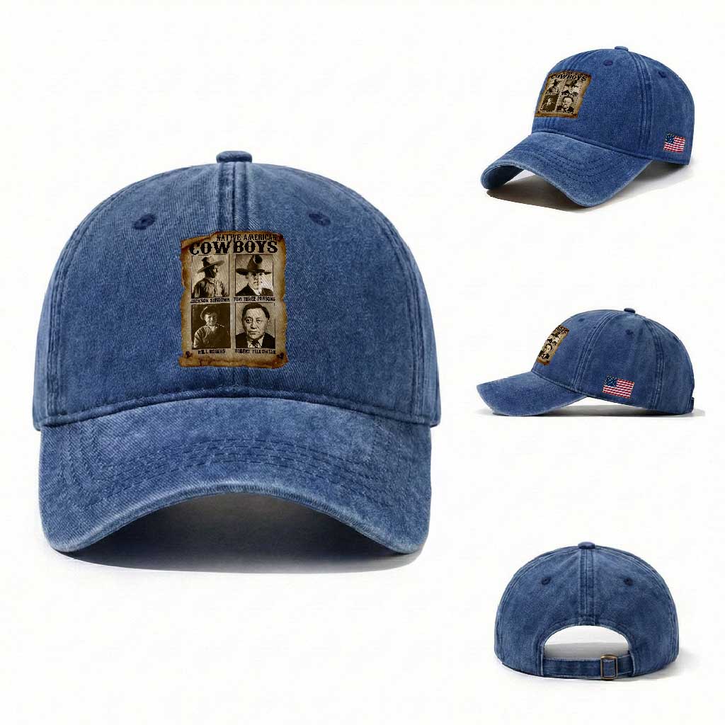 Native American Cowboy Legends Washed Cotton Baseball Cap Vintage Western Rodeo