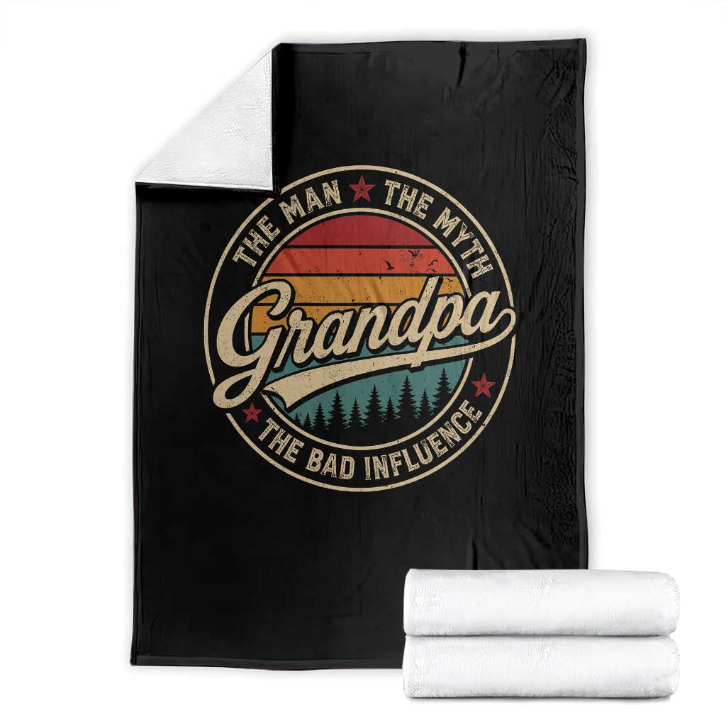 Grandpa The Man The Myth The Bad Influence Throw Blanket Retro Forest Father's Day