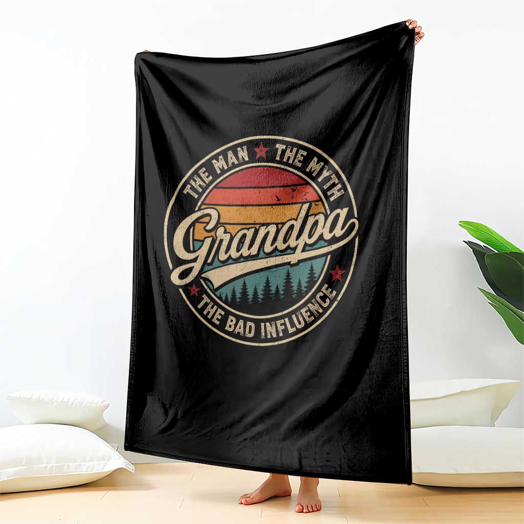 Grandpa The Man The Myth The Bad Influence Throw Blanket Retro Forest Father's Day