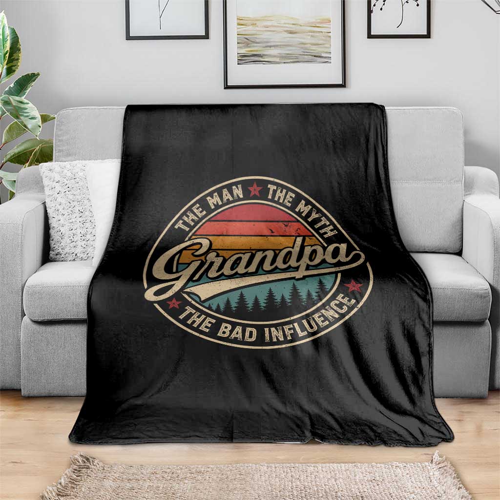 Grandpa The Man The Myth The Bad Influence Throw Blanket Retro Forest Father's Day