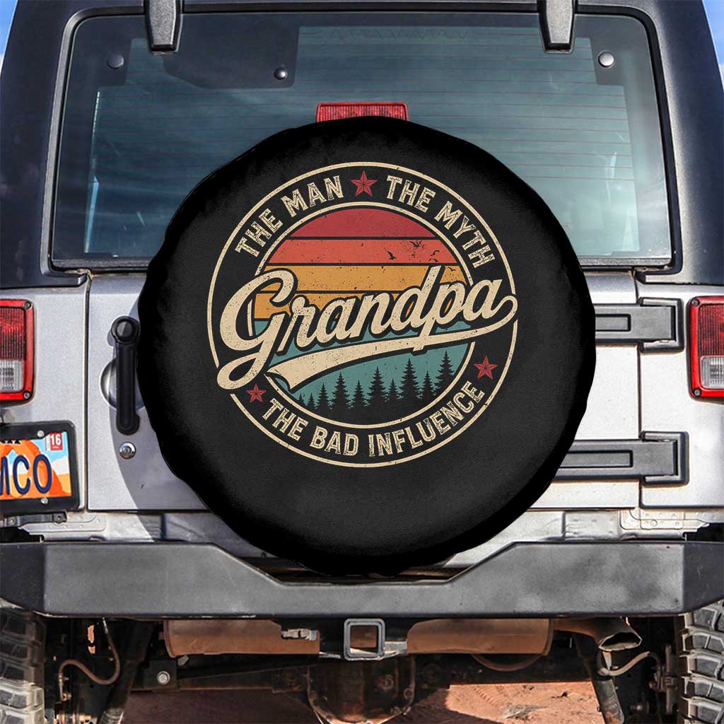 Grandpa The Man The Myth The Bad Influence Spare Tire Cover Retro Forest Father's Day