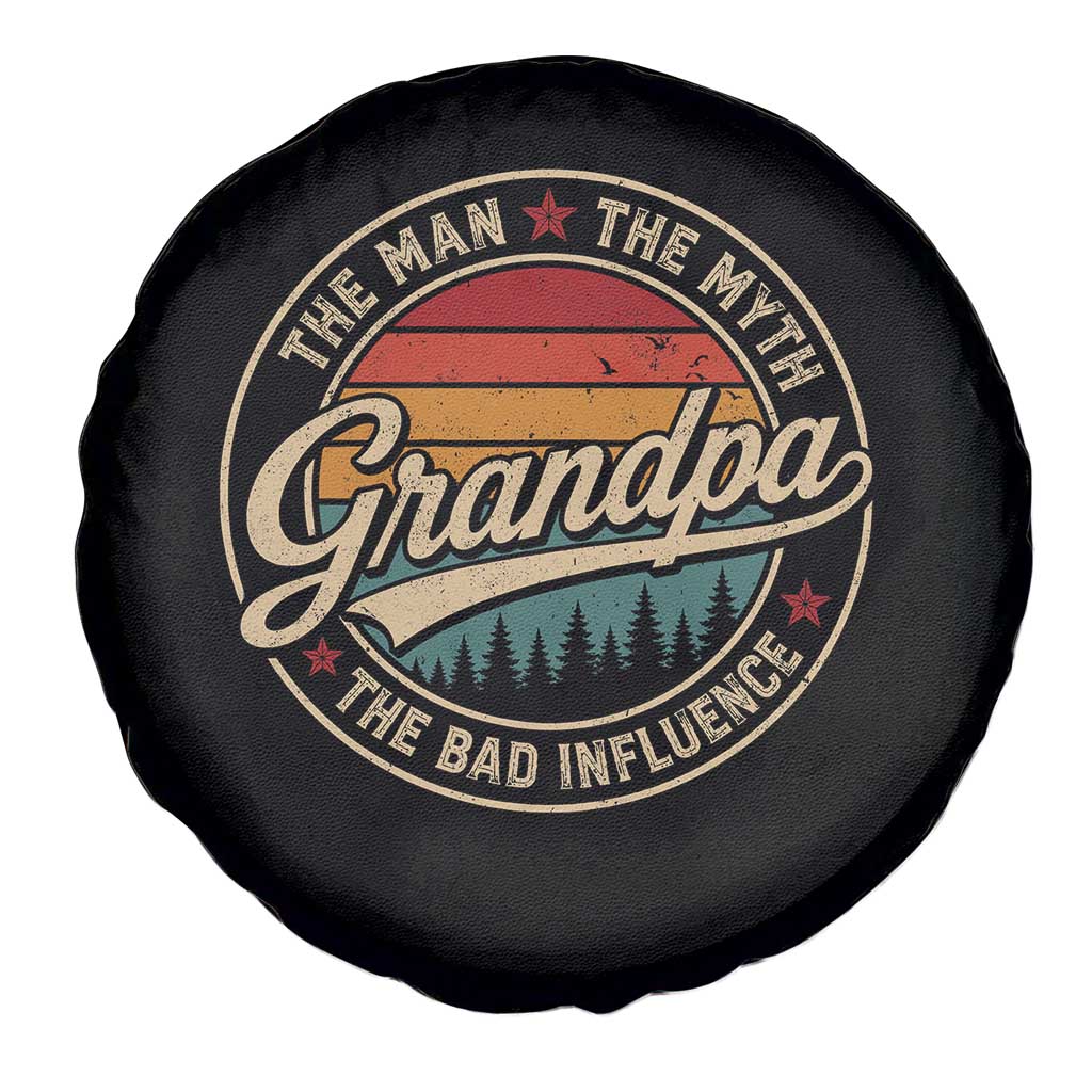 Grandpa The Man The Myth The Bad Influence Spare Tire Cover Retro Forest Father's Day