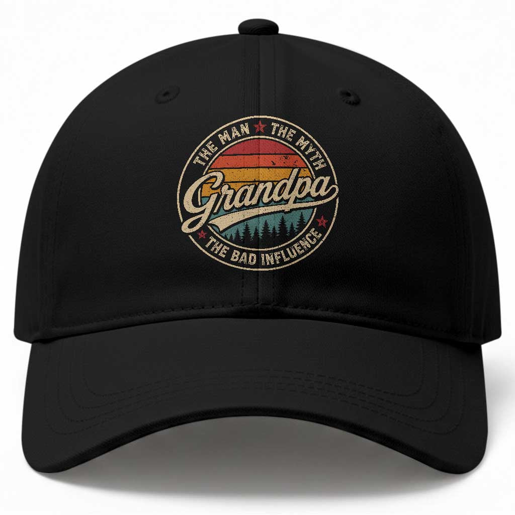 Grandpa The Man The Myth The Bad Influence Baseball Cap Retro Forest Father's Day