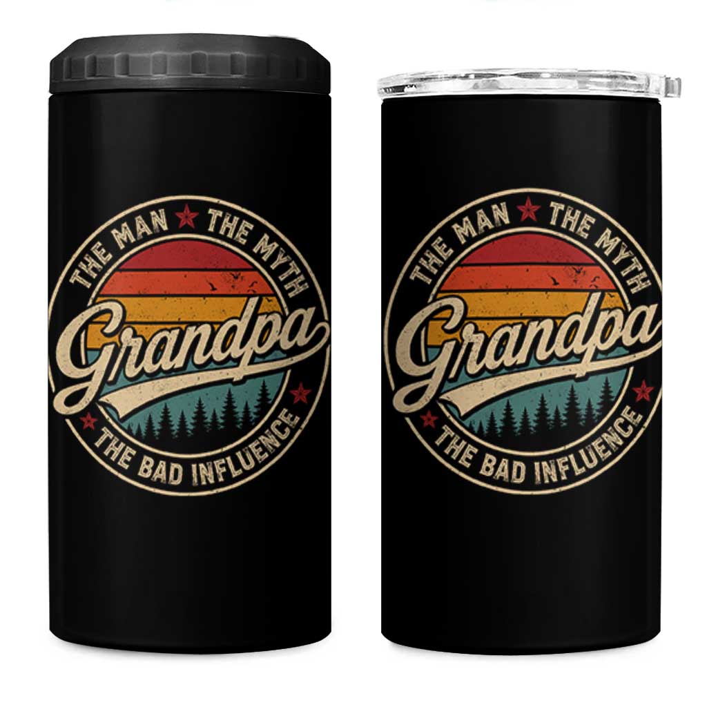 Grandpa The Man The Myth The Bad Influence 4 in 1 Can Cooler Tumbler Retro Forest Father's Day