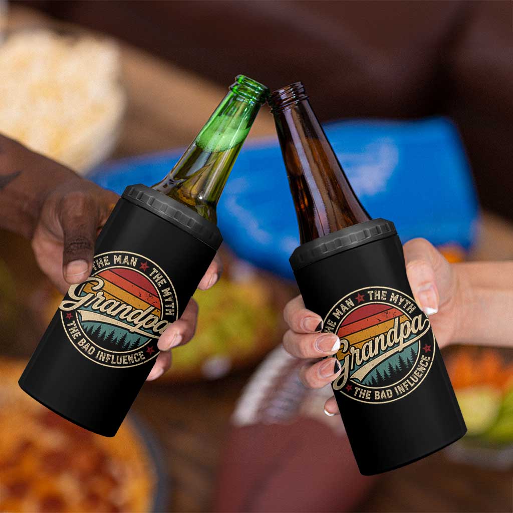 Grandpa The Man The Myth The Bad Influence 4 in 1 Can Cooler Tumbler Retro Forest Father's Day