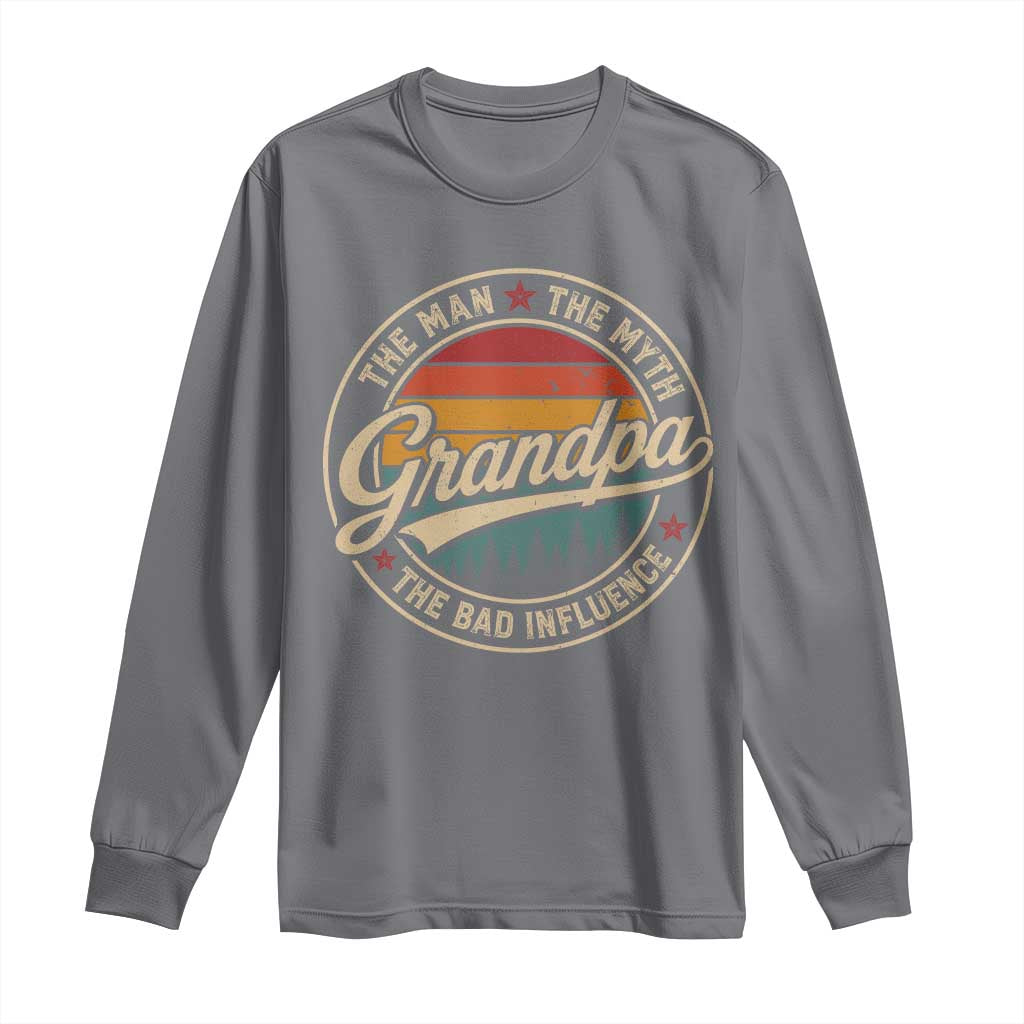 Grandpa The Man The Myth The Bad Influence Long Sleeve Shirt Retro Forest Father's Day