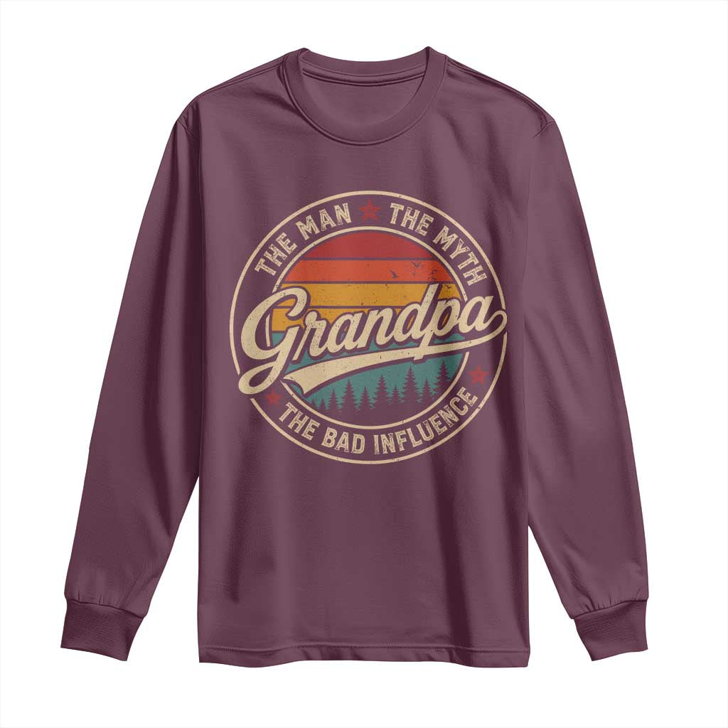 Grandpa The Man The Myth The Bad Influence Long Sleeve Shirt Retro Forest Father's Day