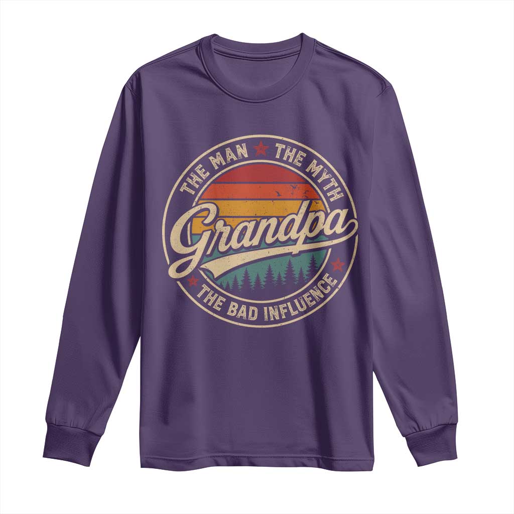 Grandpa The Man The Myth The Bad Influence Long Sleeve Shirt Retro Forest Father's Day