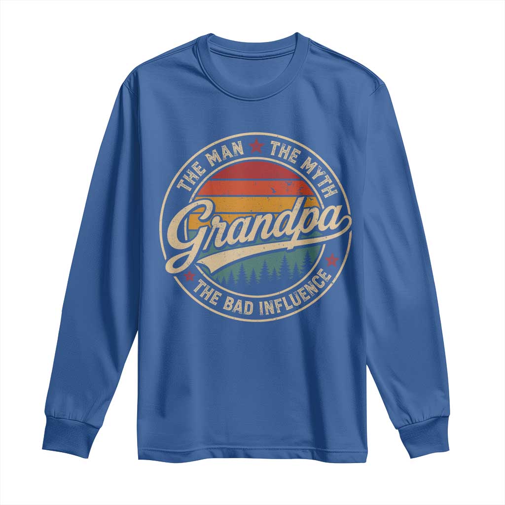 Grandpa The Man The Myth The Bad Influence Long Sleeve Shirt Retro Forest Father's Day