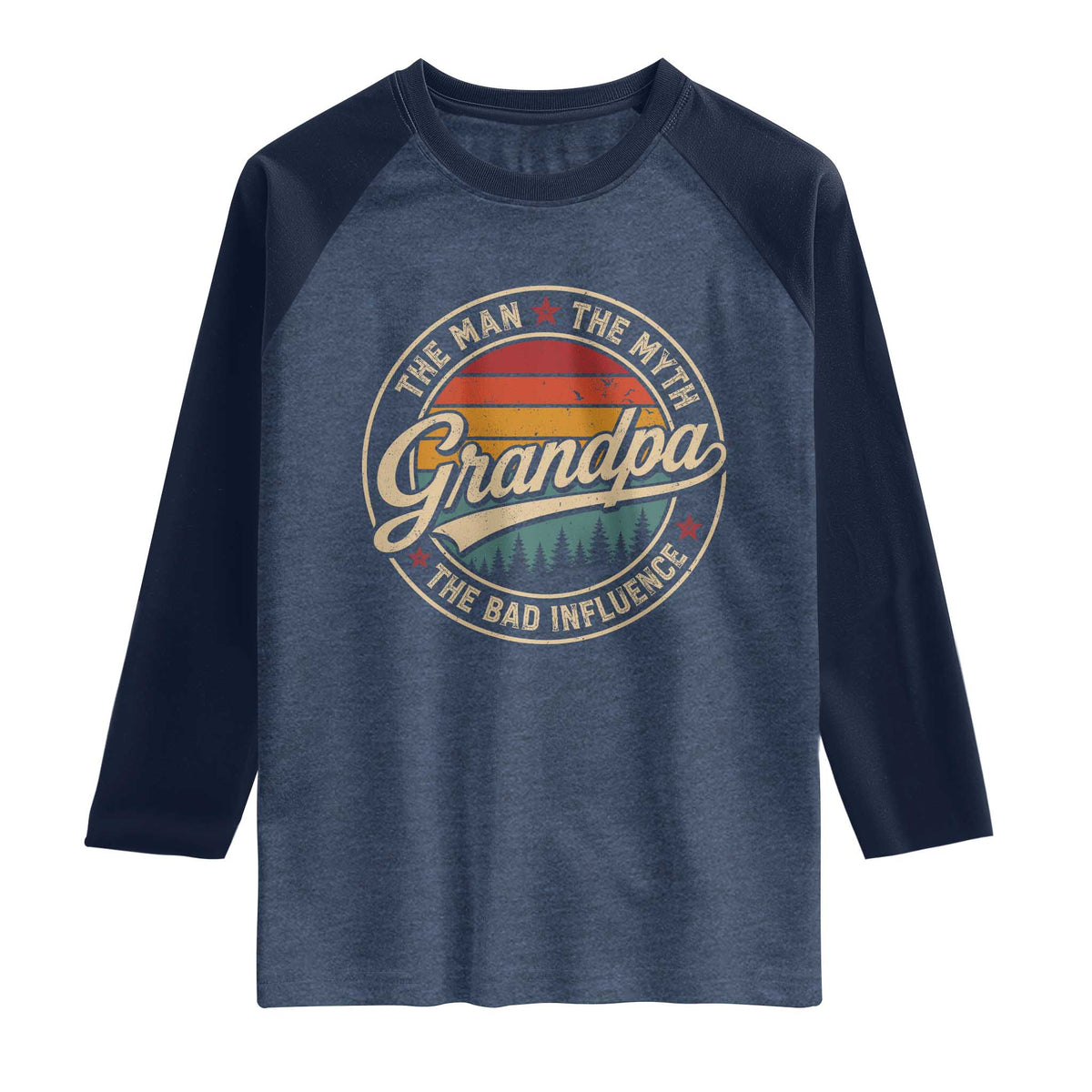 Grandpa The Man The Myth The Bad Influence Raglan Shirt Retro Forest Father's Day