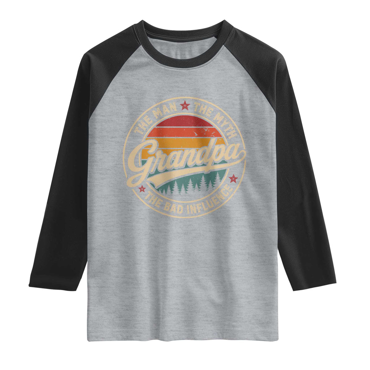 Grandpa The Man The Myth The Bad Influence Raglan Shirt Retro Forest Father's Day