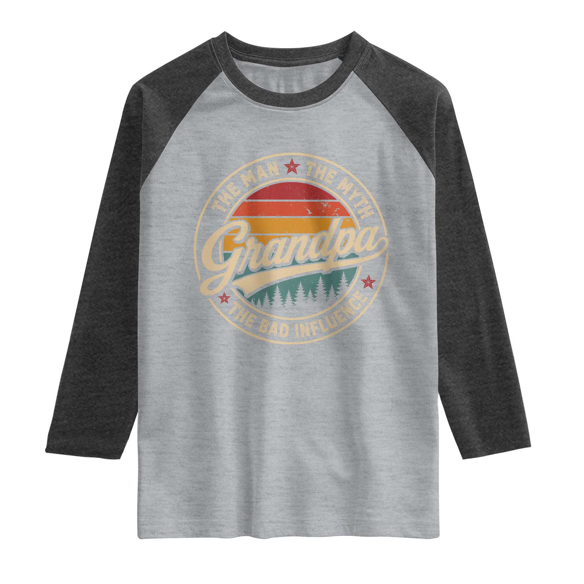 Grandpa The Man The Myth The Bad Influence Raglan Shirt Retro Forest Father's Day