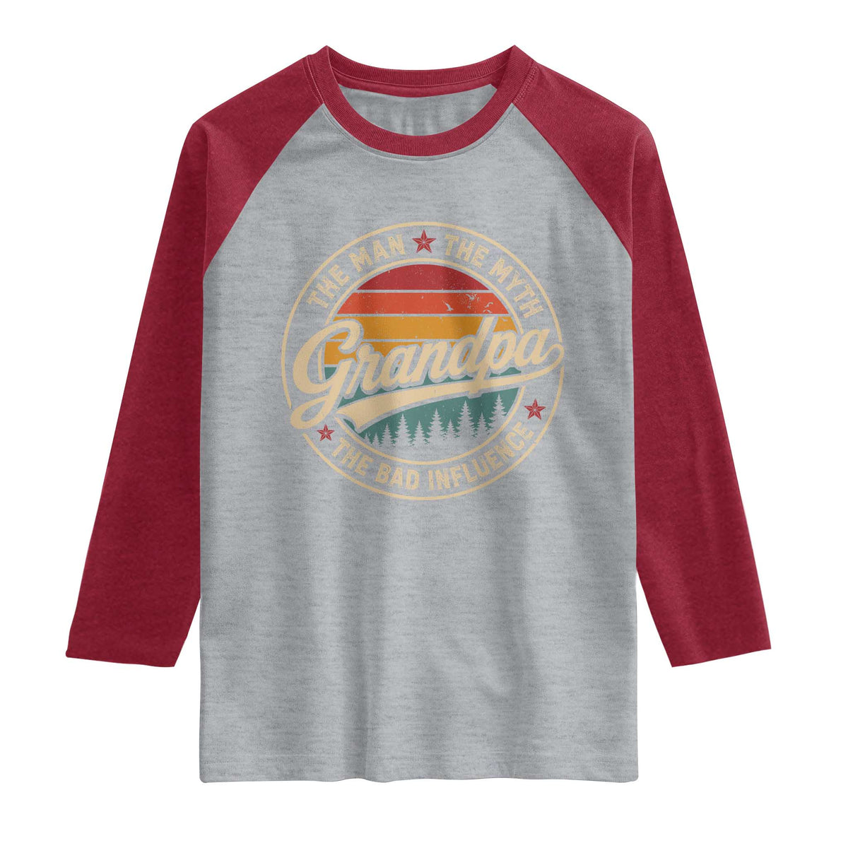 Grandpa The Man The Myth The Bad Influence Raglan Shirt Retro Forest Father's Day