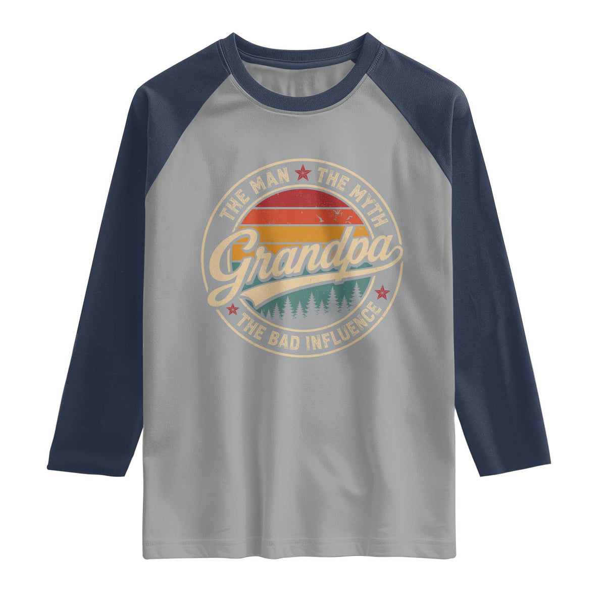 Grandpa The Man The Myth The Bad Influence Raglan Shirt Retro Forest Father's Day