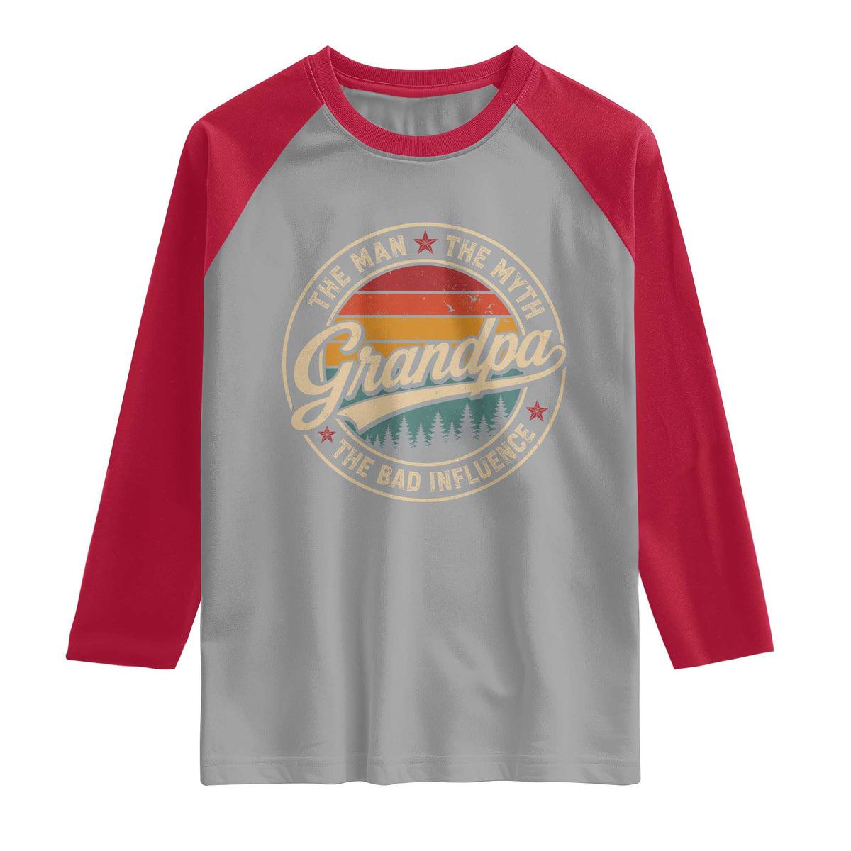 Grandpa The Man The Myth The Bad Influence Raglan Shirt Retro Forest Father's Day