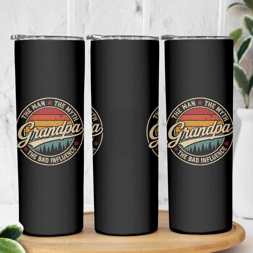 Grandpa The Man The Myth The Bad Influence Skinny Tumbler Retro Forest Father's Day