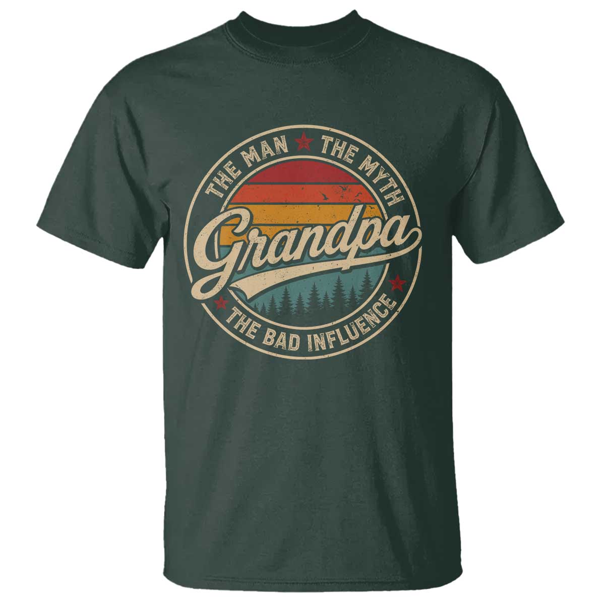 Grandpa The Man The Myth The Bad Influence T Shirt Retro Forest Father's Day