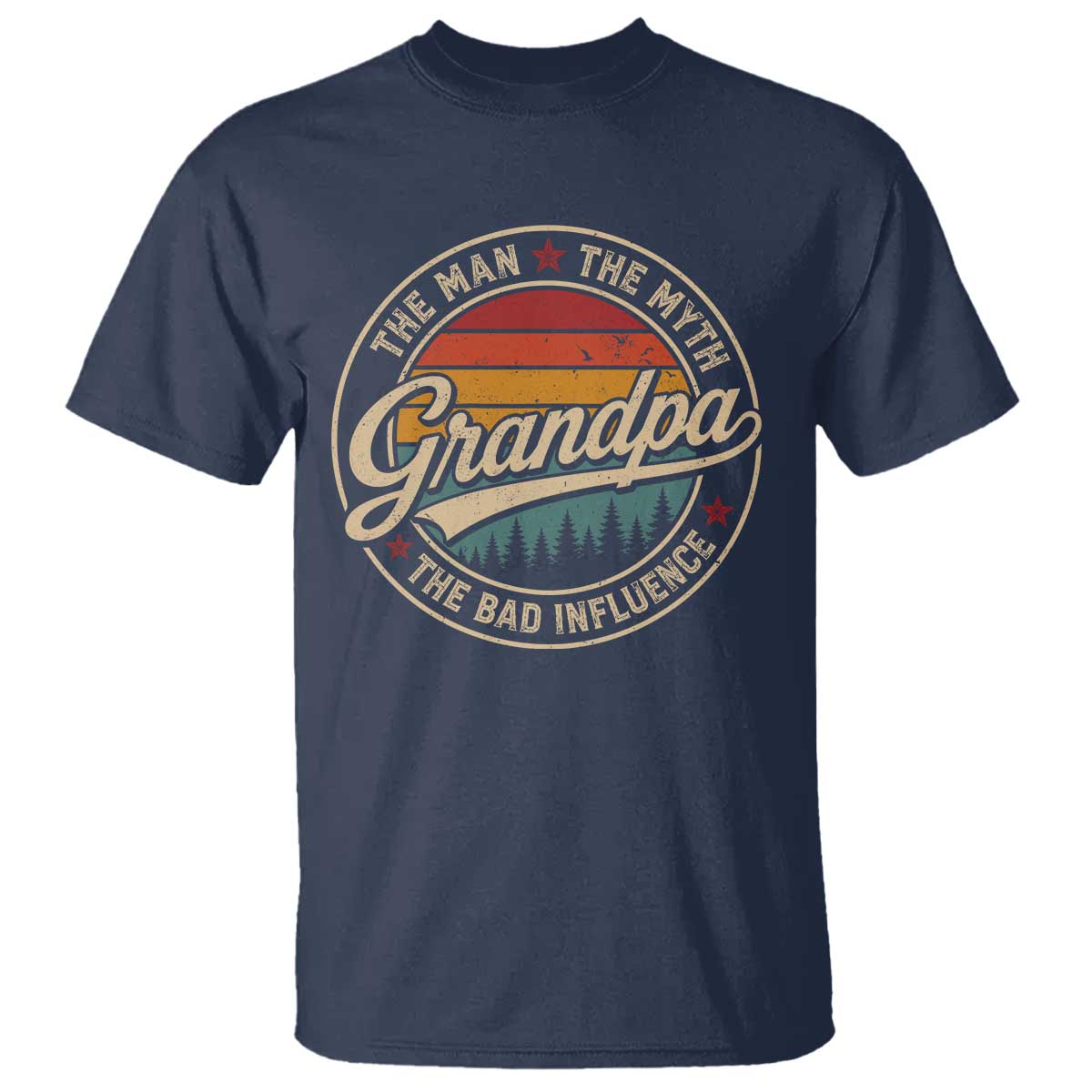 Grandpa The Man The Myth The Bad Influence T Shirt Retro Forest Father's Day